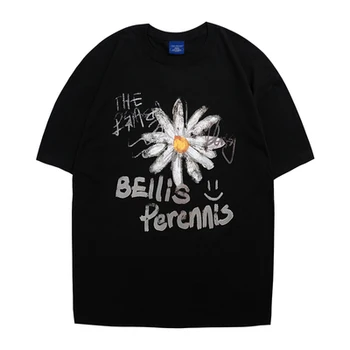 HanWomen napůl rukáv top módní značky malé daisy s krátkým rukávem loose T-shirt