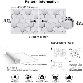 HaoHome Geometrický Vzor Samolepící Tapety Grey Vinyl Peel a Stick Zeď Papír Design pro Stěny Ložnice Domů D