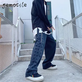 Harajuku Streetwear Džínové Kalhoty S Vysokým Pasem, Volné Rovné Džíny 2019 Nové Módní Letní Hip Hop Stylu Grunge Kalhoty Unisex
