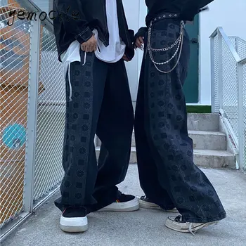 Harajuku Streetwear Džínové Kalhoty S Vysokým Pasem, Volné Rovné Džíny 2019 Nové Módní Letní Hip Hop Stylu Grunge Kalhoty Unisex