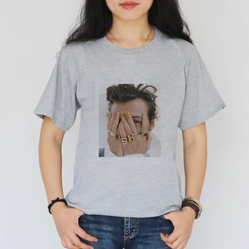 Harajuku Ženy T-shirt Harry Styles Tričko Tisk Ženy T Košile, Volné Letní Estetické Vintage Grey&white Série O-Neck Topy