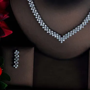 HIBRIDE Kouzlo Luxusní Kulatý CZ Šperky Sady Pro Ženy, Barva Bílého Zlata Náhrdelník Náušnice Šperky Set parure bijoux femme N-591