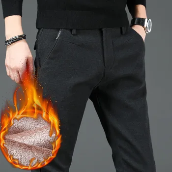 High-end značky pánské ležérní kalhoty Stretch kartáčovaný mládí populární kalhoty rovné nohy Plyšové klasické obchodní jednobarevné kalhoty