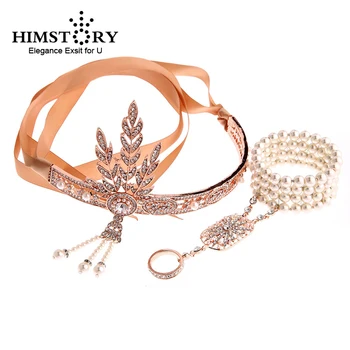 HIMSTORY Vintage Velký Gatsby Čelenka Vlasové Doplňky Crystal Pearl Střapce Vlasy, Šperky, Svatební Šperky Příslušenství