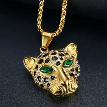 Hip Hop Bling Kamínky Zpevněné Ledové Z Nerezové Oceli Leopard Panther Zvířat Přívěsky Náhrdelníky pro Muže Rapper Šperky