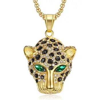 Hip Hop Bling Kamínky Zpevněné Ledové Z Nerezové Oceli Leopard Panther Zvířat Přívěsky Náhrdelníky pro Muže Rapper Šperky
