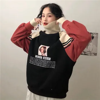 Hip Hop Rolák Tištěné Patchwork Top Dámské Mikiny Harajuku streetwear svetr ženy oversize Módní Mikiny YT50179