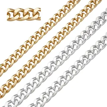 Hliníkový Obrubník Řetězy Unwelded Stříbrná Světle Zlatá pro Náhrdelníky, Náramky, Šperky DIY Link 16.5x13x3.5 mm 1m/strand