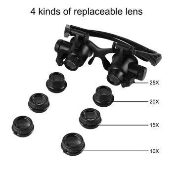 Hodinky Opravy Lupa Brýle Lupa 10X 15X 20X 25X Duální Oční Šperky S 2 LED Světly, Nová Lupa Objektiv Mikroskopu