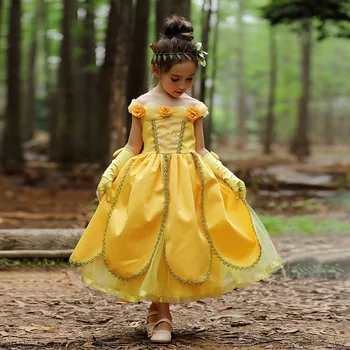 Holky, Belle, Princezna Šaty Děti Belle Cosplay Kostýmy Dítě Dívka Zdobit Šaty Žluté Fantazie Šaty Pro Batole Halloween Party