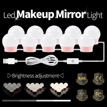 Hollywood LED Marnost Make-up Light 2 6 10 14 Žárovka Kit LED Make-up, Oblékání Stolní Lampa DC 12V Touch Stmívatelné USB Dekor Nástěnné Lampy