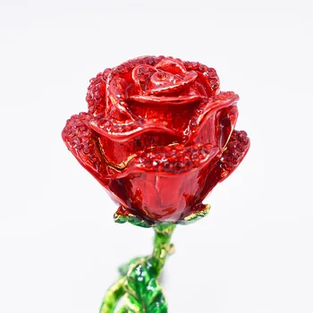 HOT PRODEJ!!! Kreativní Slitiny Rose Květinové Šperky Úložný Box Faux Diamant Organizátor Dekor Kreativní Rose kroužky box náušnice držák