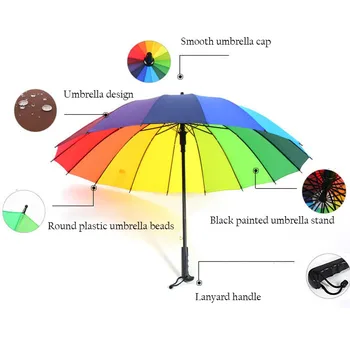 Hot Prodej Značky Kvality 16 Žebro Firma Solidní Větruodolný Dlouhé Rovné Rukojeť Anti-UV Sun/Rain Stick Velký Venkovní Slunečník Deštník