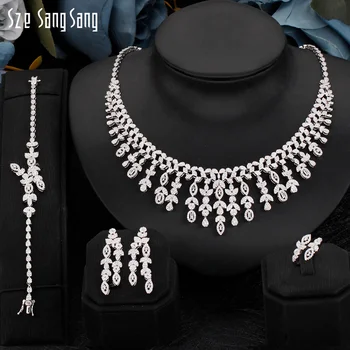 Hot Prodej Ženy Módní Šperky Set Pro Svatební Zásnubní Zirkony Vysoké Kvality Dárek Krásné Svatební Prsten Šperky