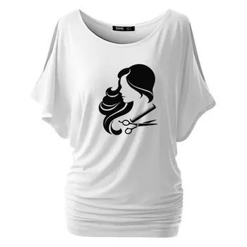 Hot Prodej Ženy Vlasy ostříhané Tričko Kadeřnictví Účes Ženy Bat rukáv Bavlna Casual t shirt Pro Dívky Top Tee