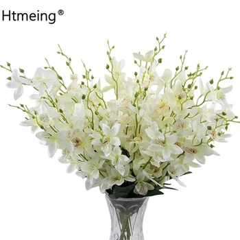 Htmeing 23.6 inch Umělé Orchideje, Mečík Přírodního Hedvábí Falešné Cattleya Květin pro Domácí Dekorace, Svatební Party, Kytice