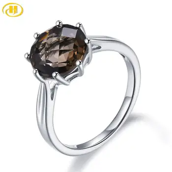 Hutang 3.73 ct záhnědy 925 Stříbrný Prsten Pravý Hnědý Drahokam Mincovní Stříbro Prsteny pro Ženy Jemné Elegantní Klasické Šperky