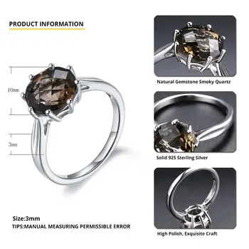 Hutang 3.73 ct záhnědy 925 Stříbrný Prsten Pravý Hnědý Drahokam Mincovní Stříbro Prsteny pro Ženy Jemné Elegantní Klasické Šperky
