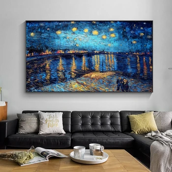 Hvězdná Noc na Řece Rhôně Vincenta Van Gogha, Slavného Impresionistického Umělce, olejomalby na Plátno pro Obývací Pokoj Dekor