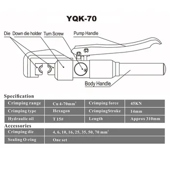 Hydraulické Lisovací Nářadí Kabelové Oko Krimpovací Kleště Hydraulické Komprese Nástroj Rozmezí 4-70mm2 Tlak 5-6T CZ sklad