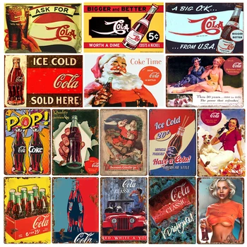 Ice Cold Cola Nápoje Retro Plakát Kovové Desky Tin Znamení Samolepky Na Zeď Kavárna, Bar, Kuchyně, Talíř Malování Interiéru Zrezivělý Domova