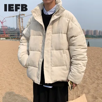 IEFB / pánské oblečení nové bavlněné vycpané sako pánské Manšestr chleba bunda volné velké velikosti límcem zip zimní kabát 9Y4140