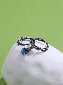 INALIS 925 Mincovní Stříbro Prsteny Pro Ženy Romantické Modré Růže Květ Černé Trny Ročník Závodu Valentýnský Dárek Jemné Šperky
