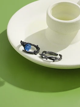 INALIS 925 Mincovní Stříbro Prsteny Pro Ženy Romantické Modré Růže Květ Černé Trny Ročník Závodu Valentýnský Dárek Jemné Šperky