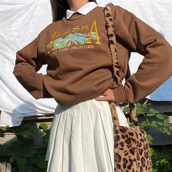 Indie Estetiky Ženy Mikiny Y2K Streetwear Výšivky Nadrozměrných 90. let, Vintage E-Holka Mikiny Crewneck Podzim 2020 preppy