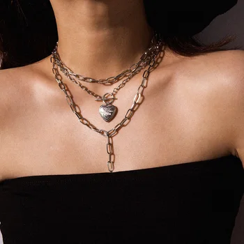 IngeSight.Z Punk Multi Layer Robustní Laso náhrdelník Náhrdelník Límec Prohlášení Otevřít Lásce Srdce Přívěsek Náhrdelník pro Ženy Šperky