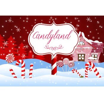 InMemory Candyland Strana Kulis Pro Photo Studio Dívky Zimní Narozeniny Fotografické Pozadí Červené, Bílé Jako Sníh, Banner