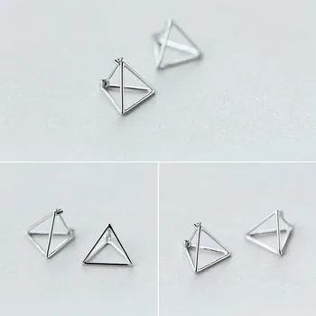 INZATT Real 925 Sterling Silver Geometrické Tří-dimenzionální duté Trojúhelník Hoop Náušnice Pro Ženy Jemné Šperky Tři Barvy