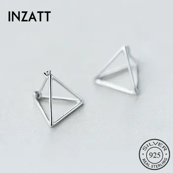 INZATT Real 925 Sterling Silver Geometrické Tří-dimenzionální duté Trojúhelník Hoop Náušnice Pro Ženy Jemné Šperky Tři Barvy