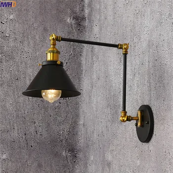 IWHD Starožitné Vintage LED Nástěnné Svítidlo Černá Retro Nastavitelné Swing Long Arm Nástěnné Světlo, Schodiště Edison Svícen Průmyslové Loft Styl