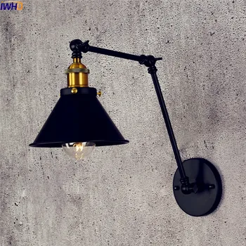 IWHD Starožitné Vintage LED Nástěnné Svítidlo Černá Retro Nastavitelné Swing Long Arm Nástěnné Světlo, Schodiště Edison Svícen Průmyslové Loft Styl