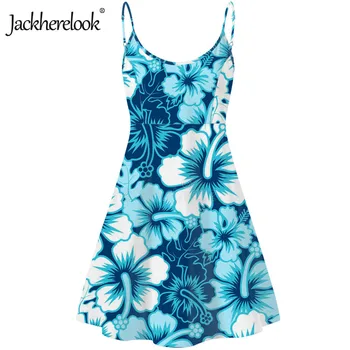 Jackherelook Tropické Havajské Květy Ibišku Tisk Letní Plážové Šaty pro ženy bez Rukávů Slip Krátké Šaty Vestido de Mujer