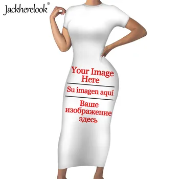 Jackherelook Vlastní Image Print Ženy Tunika Bodycon Šaty Vestido Krátký Rukáv Tenký Tužkou Šaty pro Dospívající Dívky Dropshipping