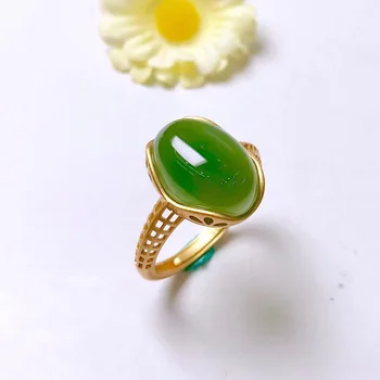Jadery Vintage Přírodní Jaspis, Jade Prsteny Pro Ženy Sterling Silver 925 Prsteny Snubní prsteny 18k Zlaté Šperky, Luxusní Dárky 2019