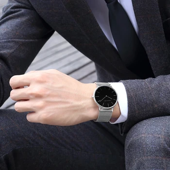 Japonsko Quartz Mov to Jednoduchý Design, Ultra-tenký Módní Pánské Hodinky Top Značky Luxusních Hodinek Muži Mesh Oceli Vodotěsné Náramkové hodinky