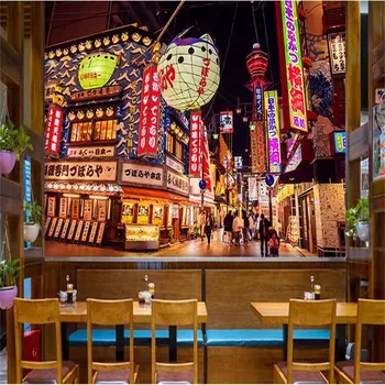 Japonské Pouliční Scéna tapety Sushi Izakaya Restaurant 3D nástěnné Malby Japonské Barbecue Restauraci Průmyslové Dekor 3D Tapety