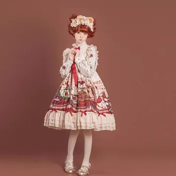 Japonské Sladké Kawaii Lolita Šaty Ženy Koruny Kočka Karikatura Lolita OP Šaty Dívky Vintage Viktoriánské Princezna Tea Party Šaty