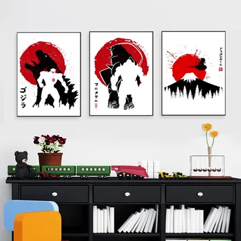 Japonský Abstraktní Akvarel Anime, Umění Zdi Malovat Zeď Dekor Plátno Tisků Plátno Umění Plakátu, Oleje, Obrazy Bez Rámu
