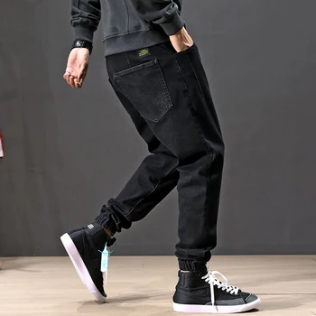 Japonský Módní Muži Džíny Loose Fit Vintage Designer Šedá Barva Cargo Kalhoty Harémové Džíny Velikost 28 Až 42 Hip Hop Běžce Džíny Muži