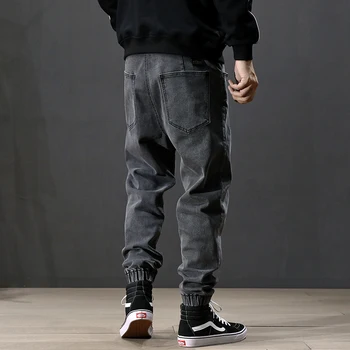 Japonský Módní Muži Džíny Loose Fit Vintage Designer Šedá Barva Cargo Kalhoty Harémové Džíny Velikost 28 Až 42 Hip Hop Běžce Džíny Muži