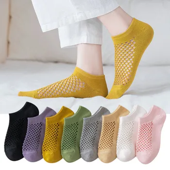 Jarní A Letní Módní Ženy Solid Barva Mesh Prodyšná Bavlna Loď Ponožky Mělké V Ústech Krátké Paty Ponožky Slečno