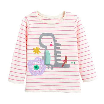 Jarní Dítě Girls T-košile, Dívky Dlouhý Rukáv Topy Pruhované Bavlněné Kreslený Růžové O-neck dětské Tričko Topy Dětské Oblečení 2020 Nové