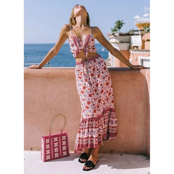 Jastie 2019 Letní Midi Sukně Ženy Boho Chic Květinové Tisk Sukně Elastickým Pasem Casual Beach Sukně faldas mujer moda 2019 jupiter