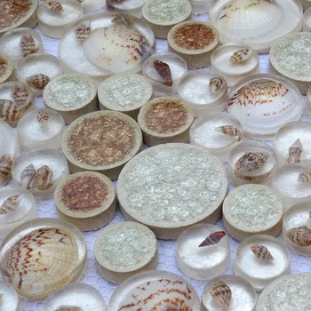 Jednoduché Béžové Hnědé Kulaté Pryskyřice Přírodní sea shell keramické mozaikové dlaždice pro backsplash dlaždice koupelna krb dlaždice podlahová