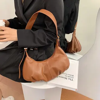 Jednoduché Malé PU Kožené Podpažní Tašky pro Ženy 2021 Zimní Luxusní Trend Rameno Kabelky Značkové Trendy kabelce