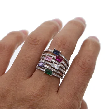 Jednoduché minimální cz prsten šperky Midi prsteny s barevnými zirkony 6 barev kámen šperky